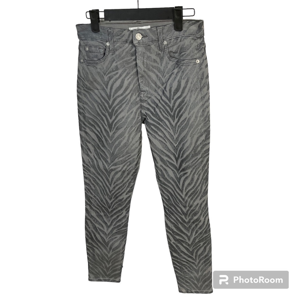 7 For All Mankind Women Gray Skinny Jean Stretch Animal Print High Rise